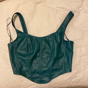 green faux leather corset top